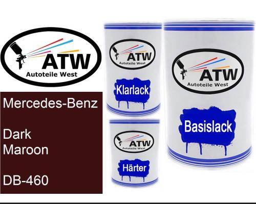 Mercedes-Benz, Dark Maroon, DB-460: 500ml Lackdose + 500ml Klarlack + 250ml Härter - Set, von ATW Autoteile West.